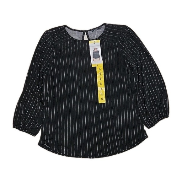 Adrianna Papell Tops - Adrianna Papell Women's 3/4 Sleeve Stretch Smocked Shoulder Blouse, Black, S NWT